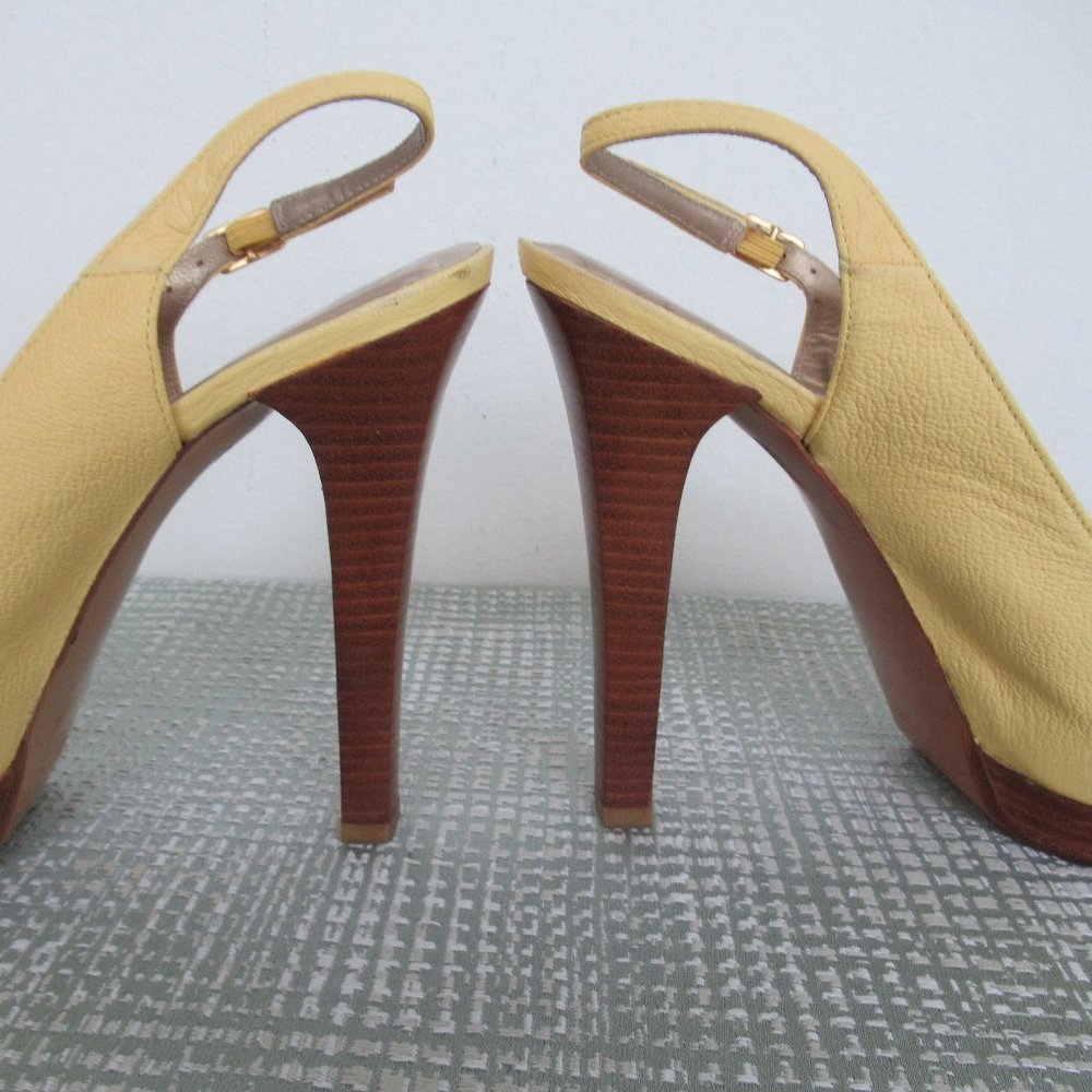 Stuart Weitzman Platform Leather Slingback Sandal Peep Toe Shoes Size 8 Yellow - Picture 6 of 10